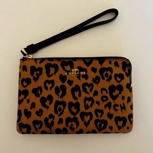 Coach Corner Zip Wristlet With Leopard Print
